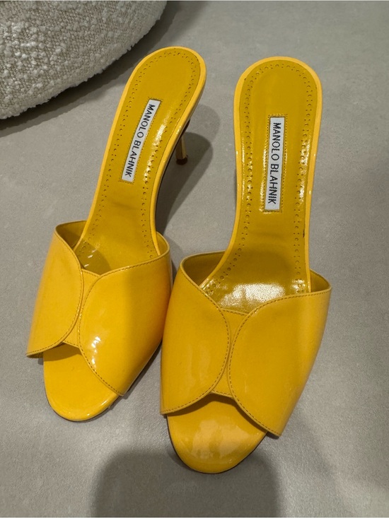 Manolo Blahnik Shoes - Manolo Blahnik Yellow Patent Leather Slide Mules